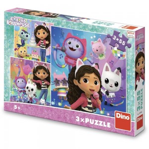 Puzzle 3x55 piese, Gabby: Celebration - Dino Toys