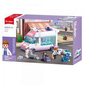 Set de constructie Metropolis, 251 piese, Ambulanta+echipaj medical - Sluban